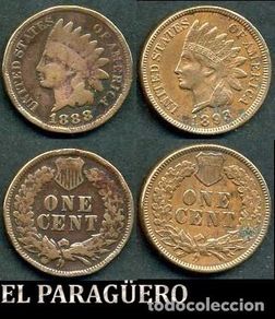 Monedas antiguas de América: ESTADOS UNIDOS 2 MONEDAS DE 1 CENTIMO DE 1888 Y 1893 ( JEFE INDIO ) ORIGINALES Y MUY ESCASAS - Nº12